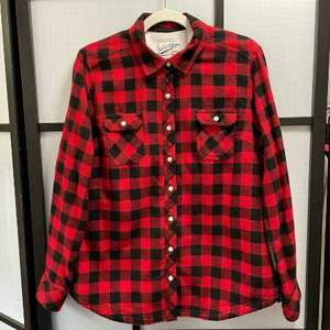[M] BC Clothing Women’s Red & Black Plaid Snap Button Shacket With Fleecy Lining